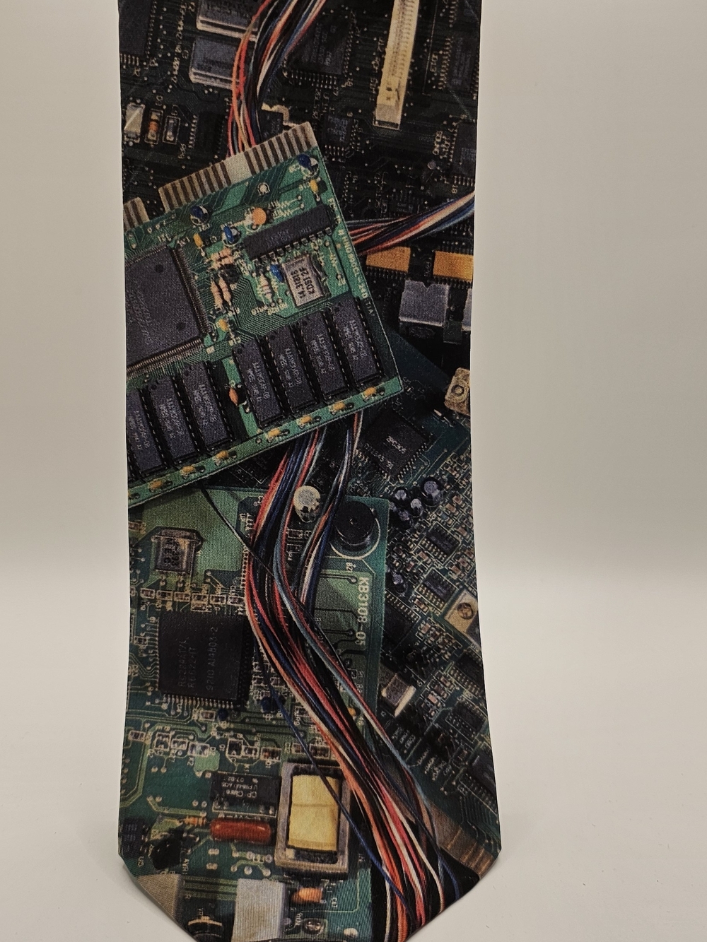 Ralph Marlin Green Circuit Board Print Tie with Multicolor Wires